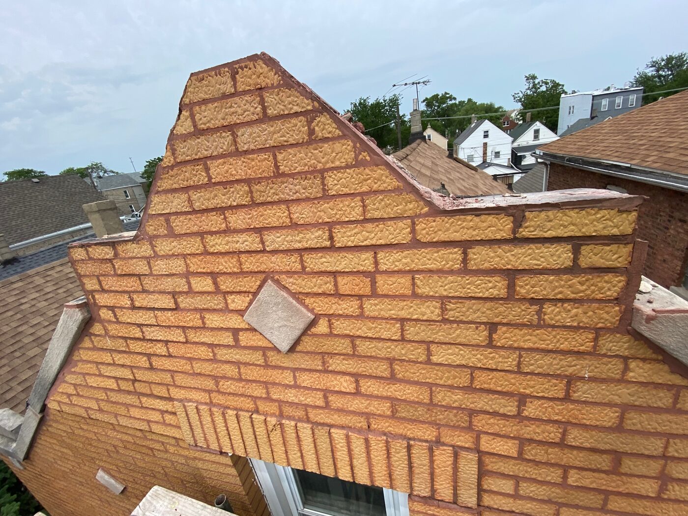 Freshly tuckpointed brick wall